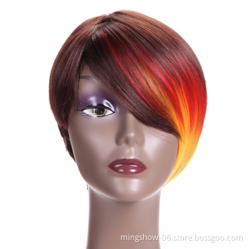 Popular Women Synthetic Hair Wig Bob Haircut Pixie Style with Bangs Colorful Short wigs hair extension